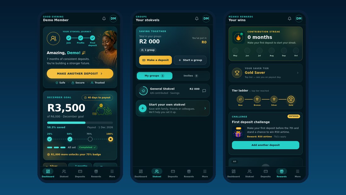 Stokvel app: dashboard, groups and rewards